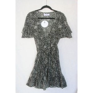 Auguste The Label Black White Polka Dot Wrap Mini Dress Size US 4